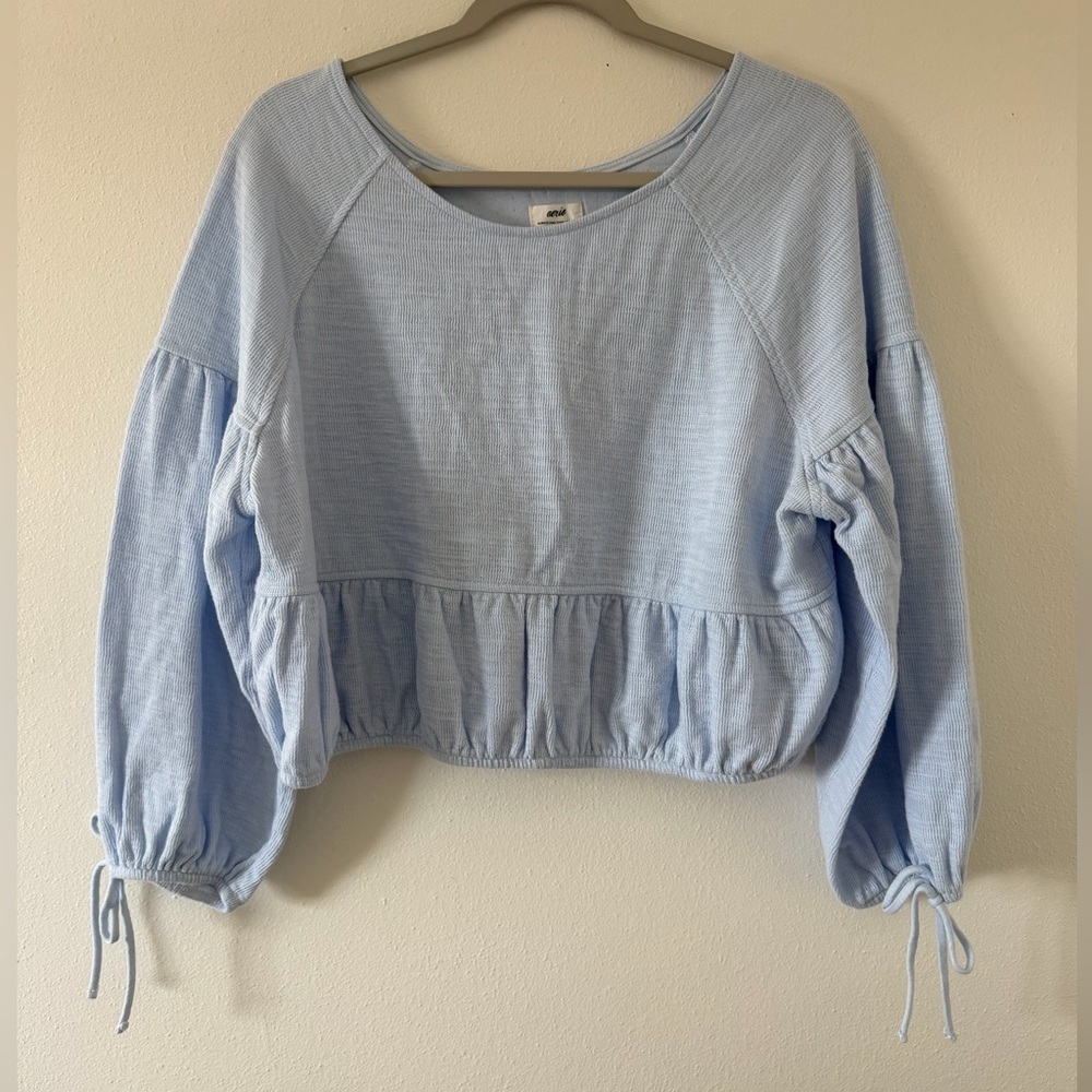 aerie Light Blue Off-Shoulder Cropped Sweatshirt - Picture 7 of 8